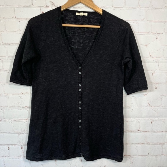 Eileen Fisher Linen Cardigan Womens Size PP Black V Neck Short Sleeve - Picture 1 of 8